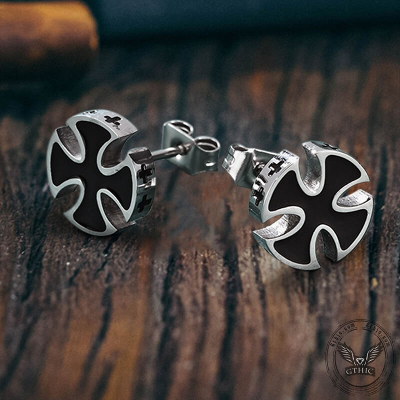 Iron Cross Stainless Steel Stud Earrings