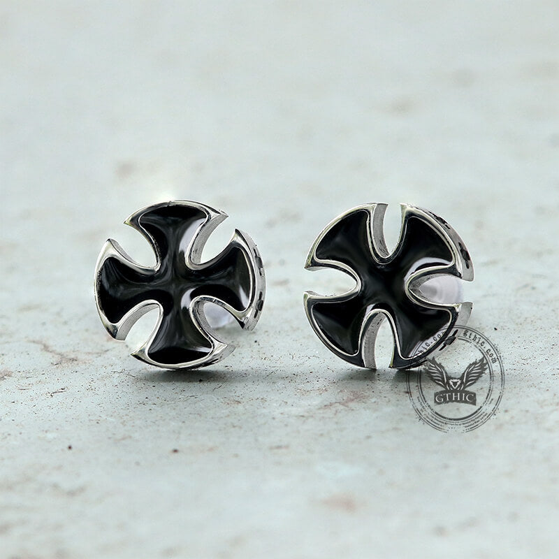 Iron Cross Stainless Steel Stud Earrings | Gthic.com