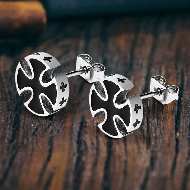 Iron Cross Stainless Steel Stud Earrings | Gthic.com