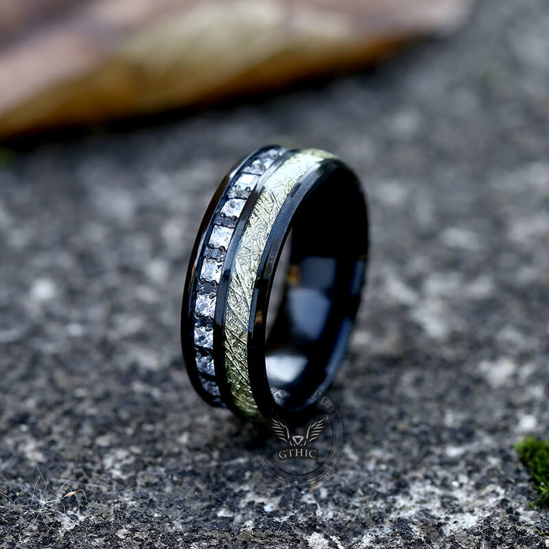 Irregular Texture Titanium CZ Stone Ring | Gthic.com