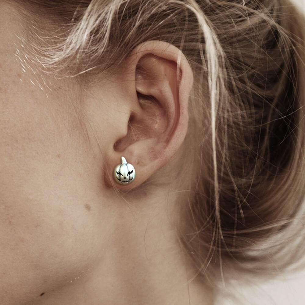 Jack-O'-Lantern Sterling Silver Stud Earrings | Gthic.com