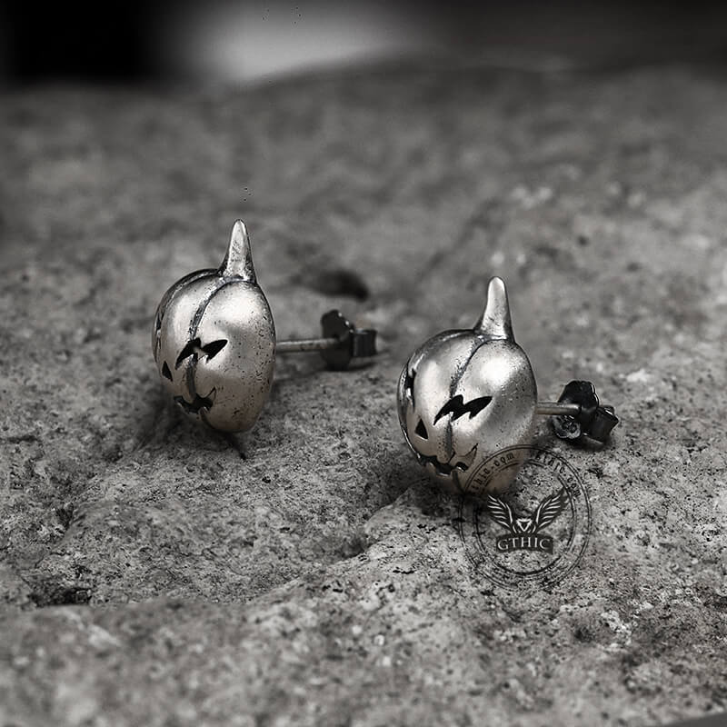 Jack-O'-Lantern Sterling Silver Stud Earrings | Gthic.com