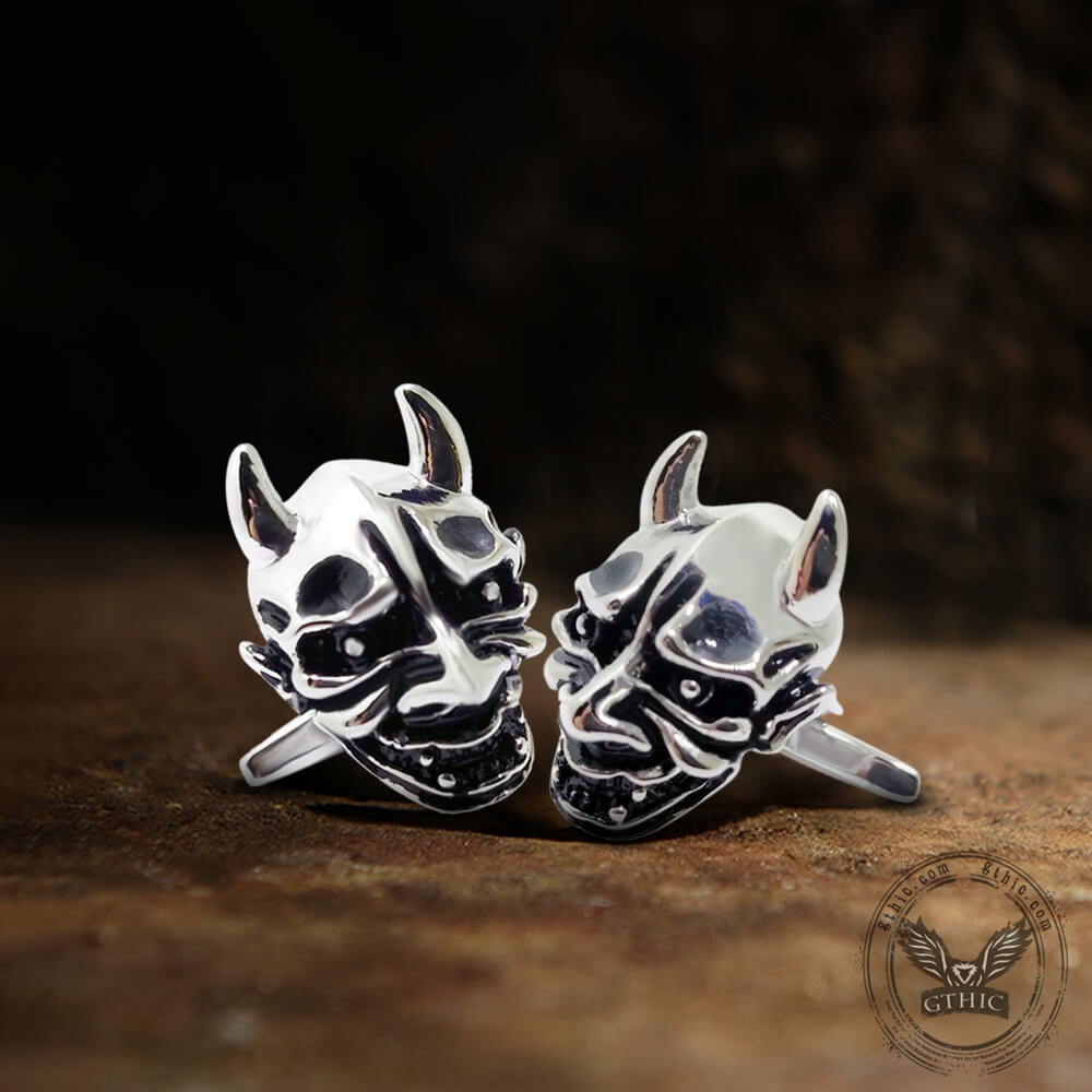 Japanese Demon Oni Brass Skull Cufflinks 03 | Gthic.com