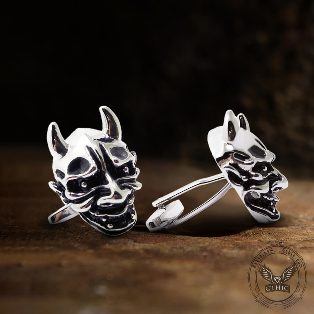 Japanese Demon Oni Brass Skull Cufflinks 02 | Gthic.com