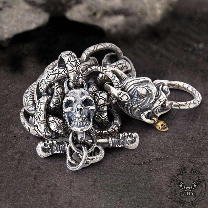 Japanese Demon Oni Skull Sterling Silver Bracelet04 | Gthic.com