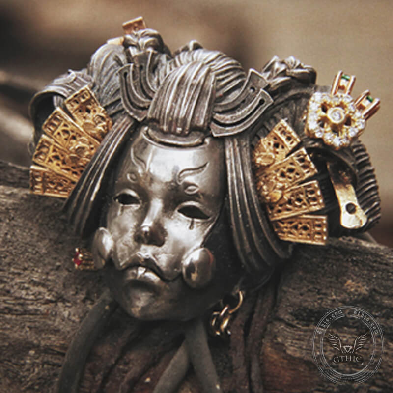 Japanese Geisha Sterling Silver Skull Ring | Gthic.com