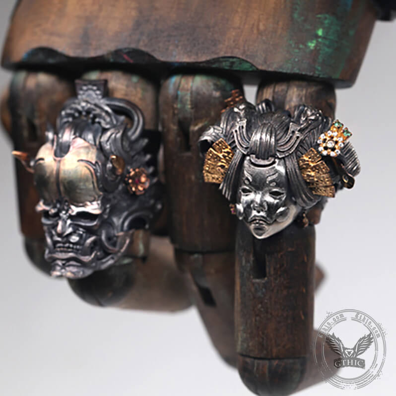 Japanese Geisha Sterling Silver Skull Ring | Gthic.com