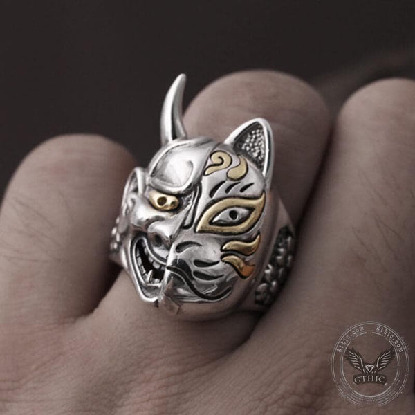 Japanese Hannya Mask Sterling Silver Ring 02 | Gthic.com