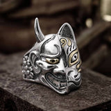 Japanese Hannya Mask Sterling Silver Ring 01 | Gthic.com