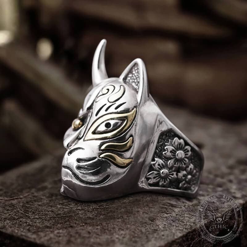 Japanese Hannya Mask Sterling Silver Ring 04 | Gthic.com