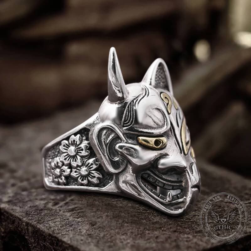 Japanese Hannya Mask Sterling Silver Ring