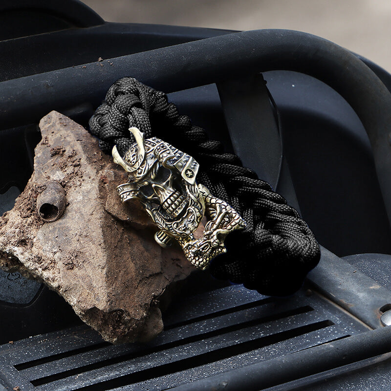 Japanese Samurai Skull Brass Paracord Bracelet | Gthic.com