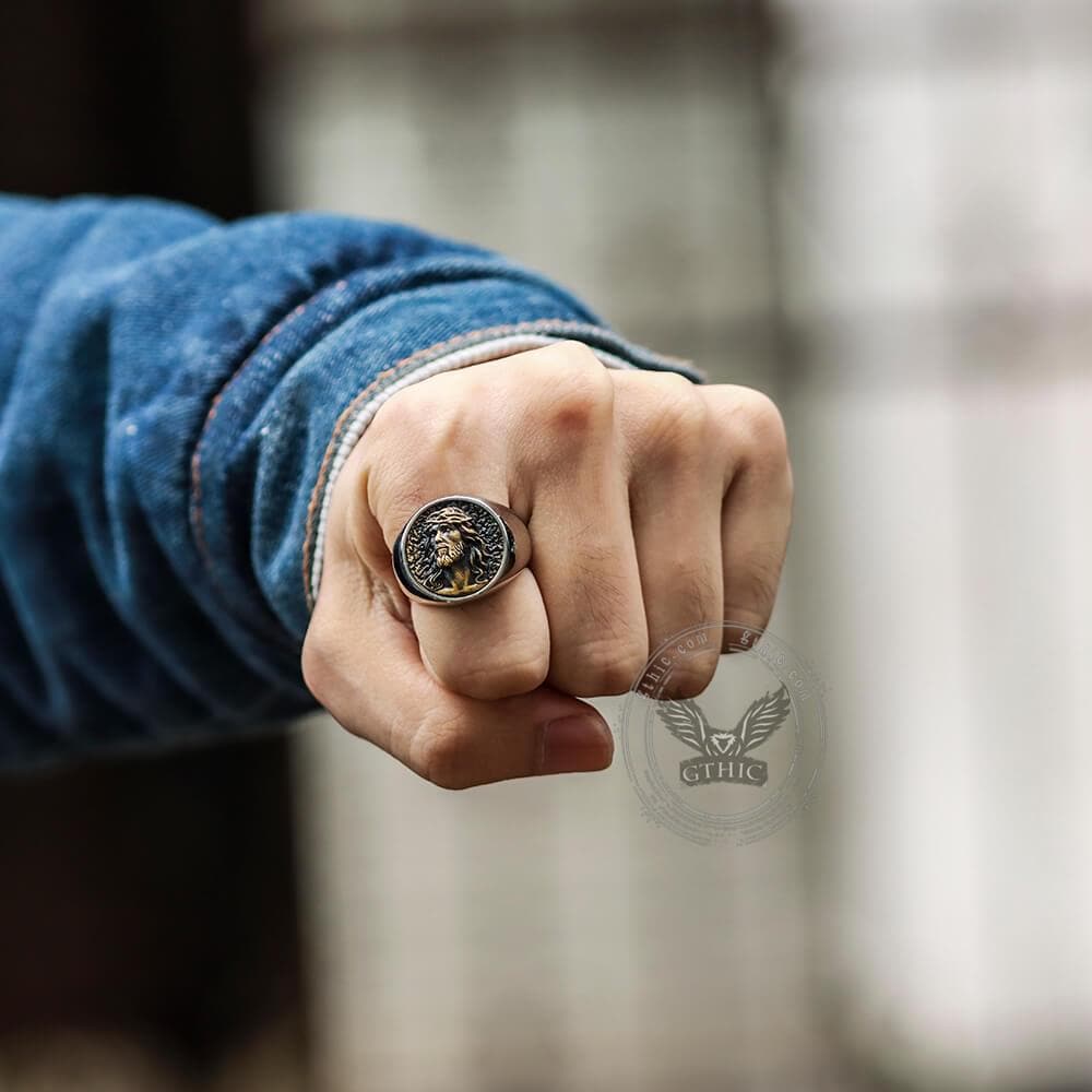Jesus Portrait Stainless Steel Ring02 | Gthic.com