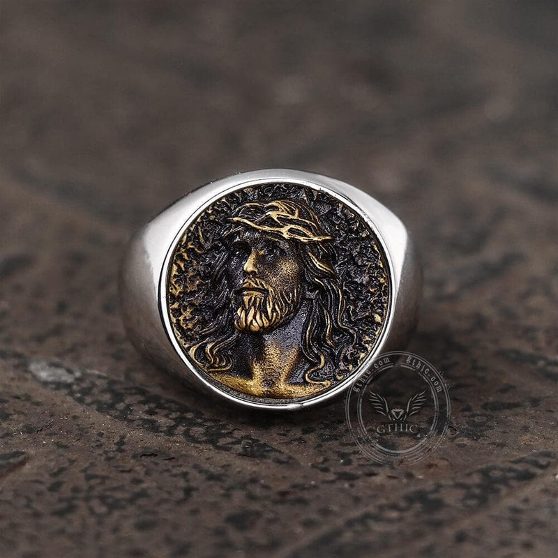Jesus Portrait Stainless Steel Ring03 | Gthic.com