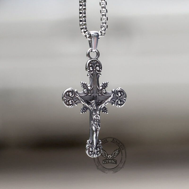 Jesus Suffering Stainless Steel Cross Pendant | Gthic.com