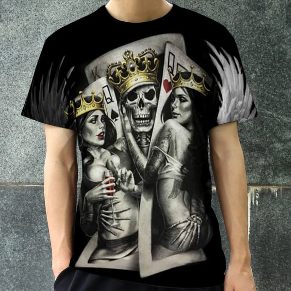 T-shirt tête de mort en polyester King and Queen Poker