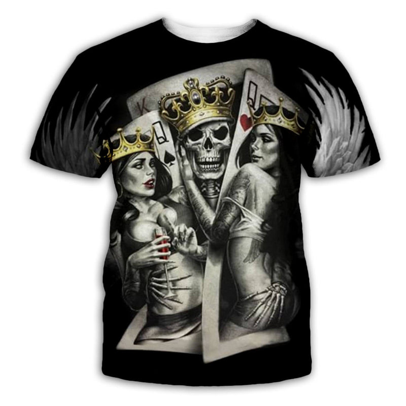 King and Queen Poker Polyester Skull T-shirt | Gthic.com