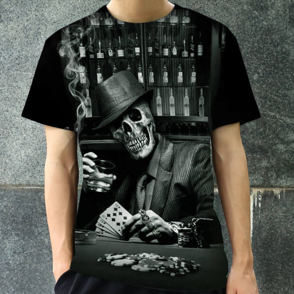 King of Gambling Playing Cards Polyester Skull T-Shirt 02 | Gthic.com