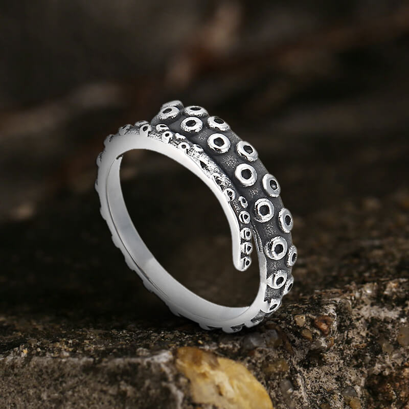 Kraken Octopus Arm Stainless Steel Ring  | Gthic.com