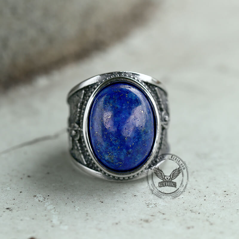 Lapis Lazuli Archangel Michael Stainless Steel Gemstone Ring | Gthic.com