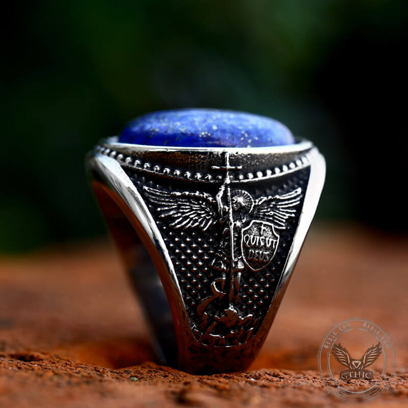 Lapis Lazuli Archangel Michael Stainless Steel Gemstone Ring | Gthic.comLapis Lazuli Archangel Michael Stainless Steel Gemstone Ring | Gthic.com