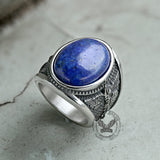 Lapis Lazuli Archangel Michael Stainless Steel Gemstone Ring | Gthic.com