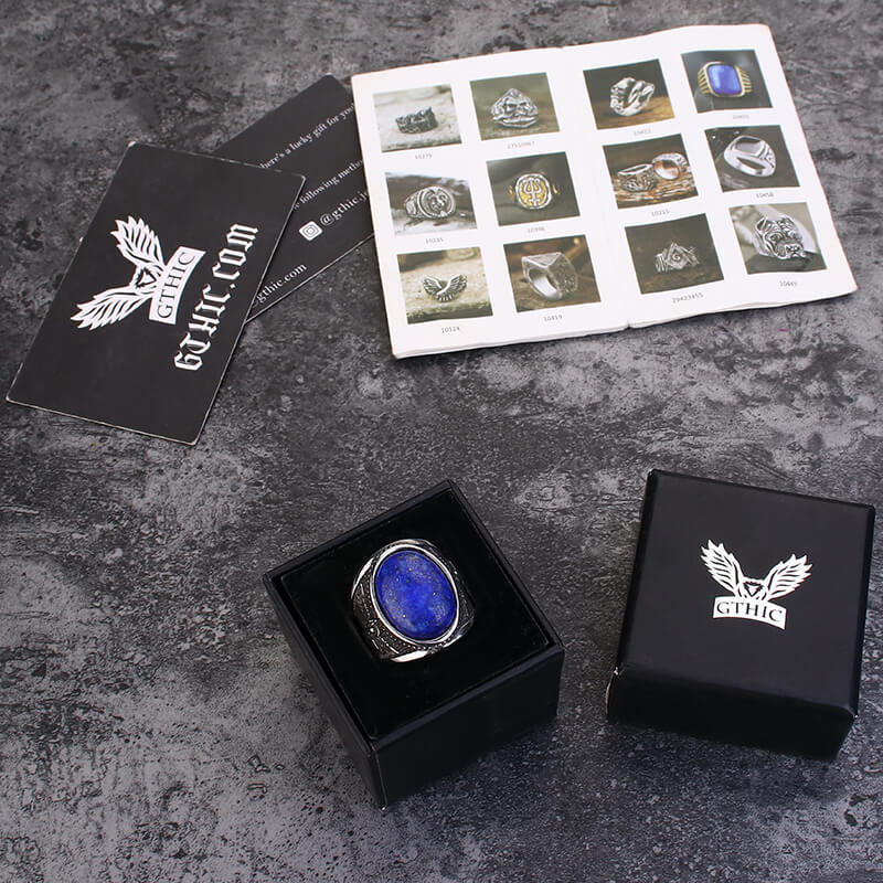 Lapis Lazuli Archangel Michael Stainless Steel Gemstone Ring