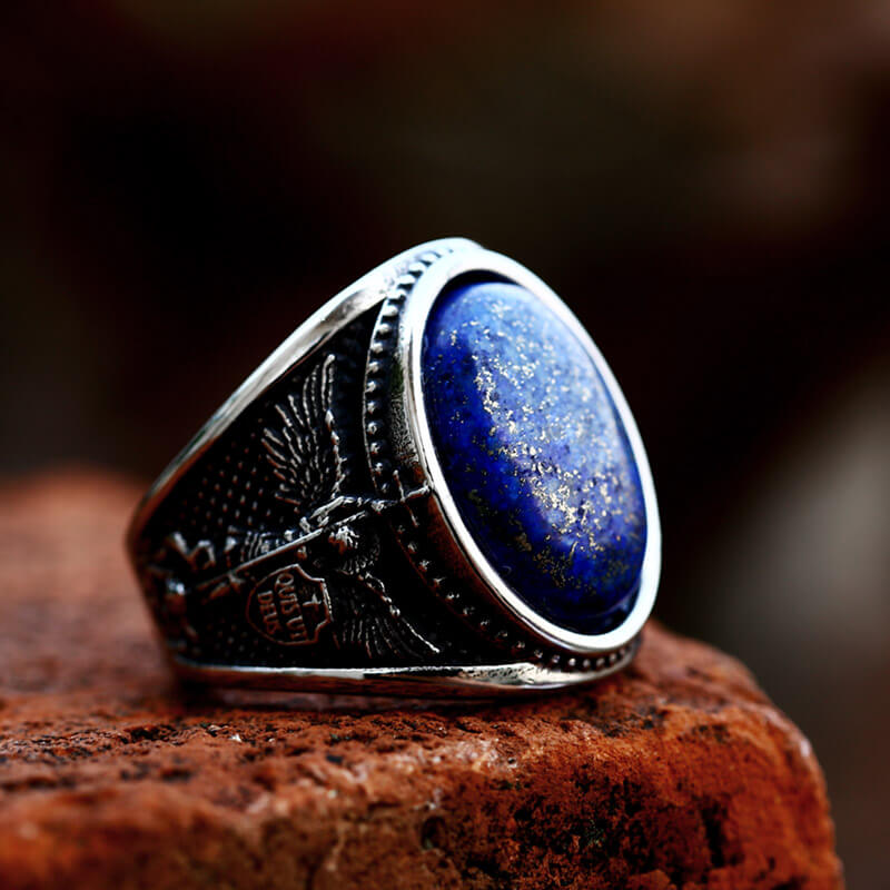 Lapis Lazuli Archangel Michael Sterling Silver Gemstone Ring | Gthic.com