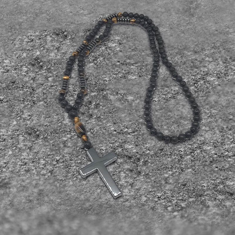 Latin Cross Stone Bead Necklace | Gthic.com