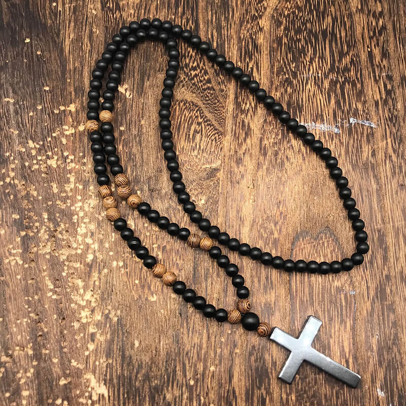 Latin Cross Stone Bead Necklace