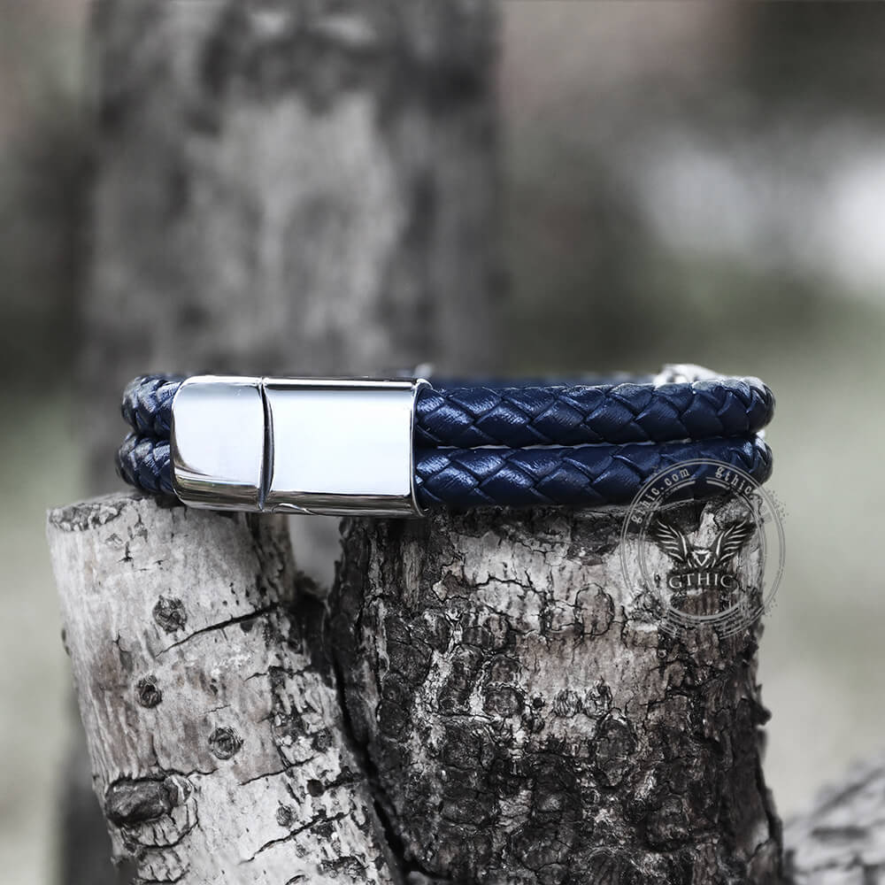 Double-Layer Braided Stainless Steel Leather Bracelet