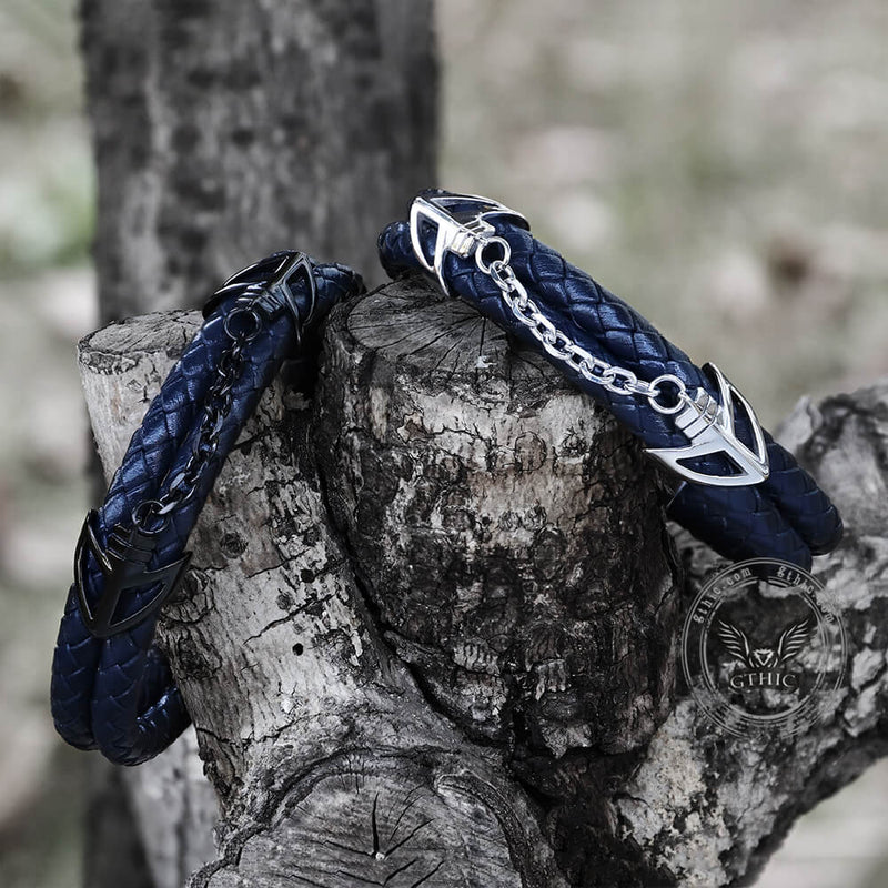 Double-Layer Braided Stainless Steel Leather Bracelet | Gthic.com