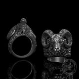 Leviathan Cross Goat Sterling Silver Ring | Gthic.com