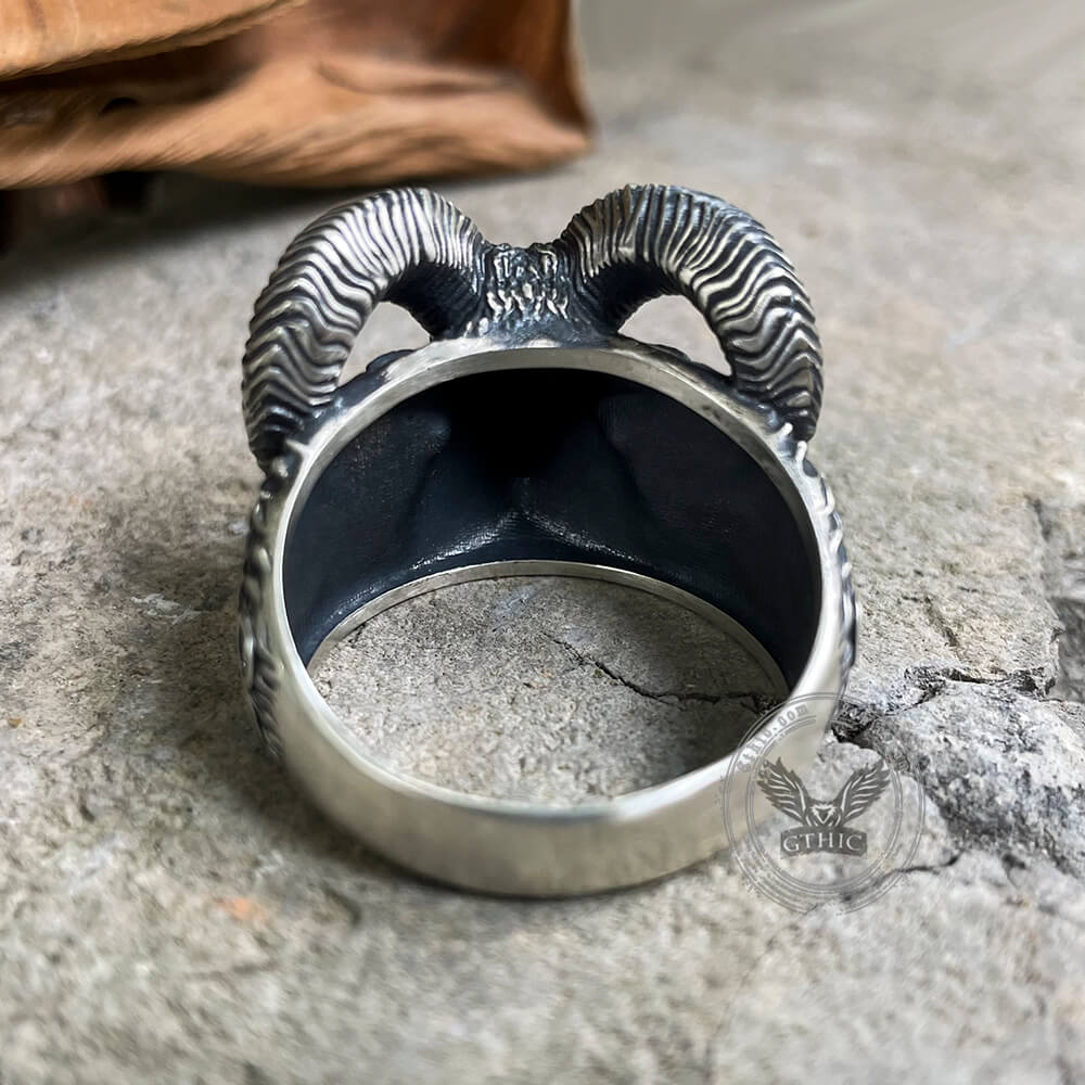 Leviathan Cross Goat Sterling Silver Ring | Gthic.com