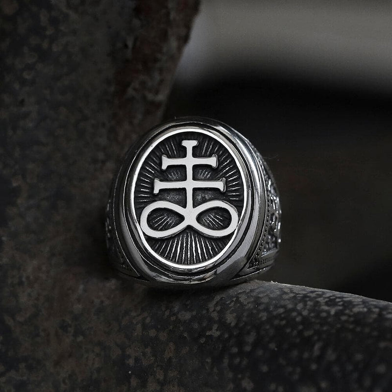 Leviathan Cross Stainless Steel Ring 01 | Gthic.com