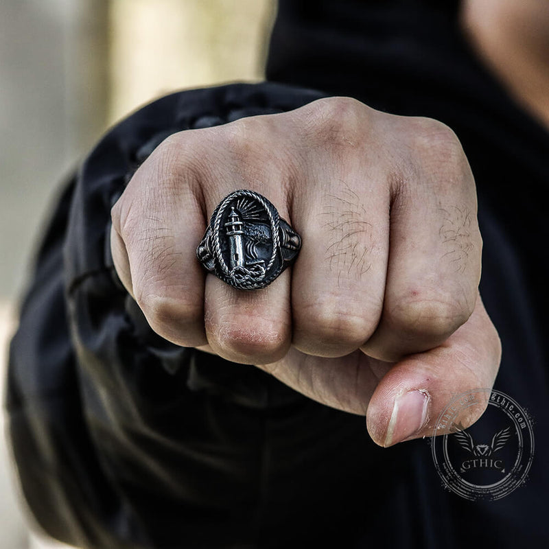 Lighthouse Hourglass Stainless Steel Marine Ring 02 | Gthic.com