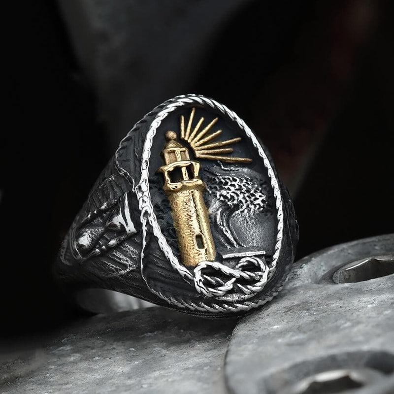 Lighthouse Hourglass Stainless Steel Marine Ring 03 | Gthic.com
