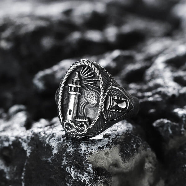 Lighthouse Hourglass Stainless Steel Marine Ring 01 | Gthic.com