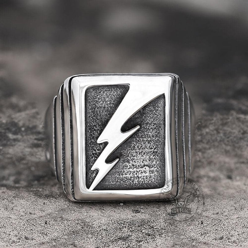 Lightning Bolt Stainless Steel Ring 01 | Gthic.com