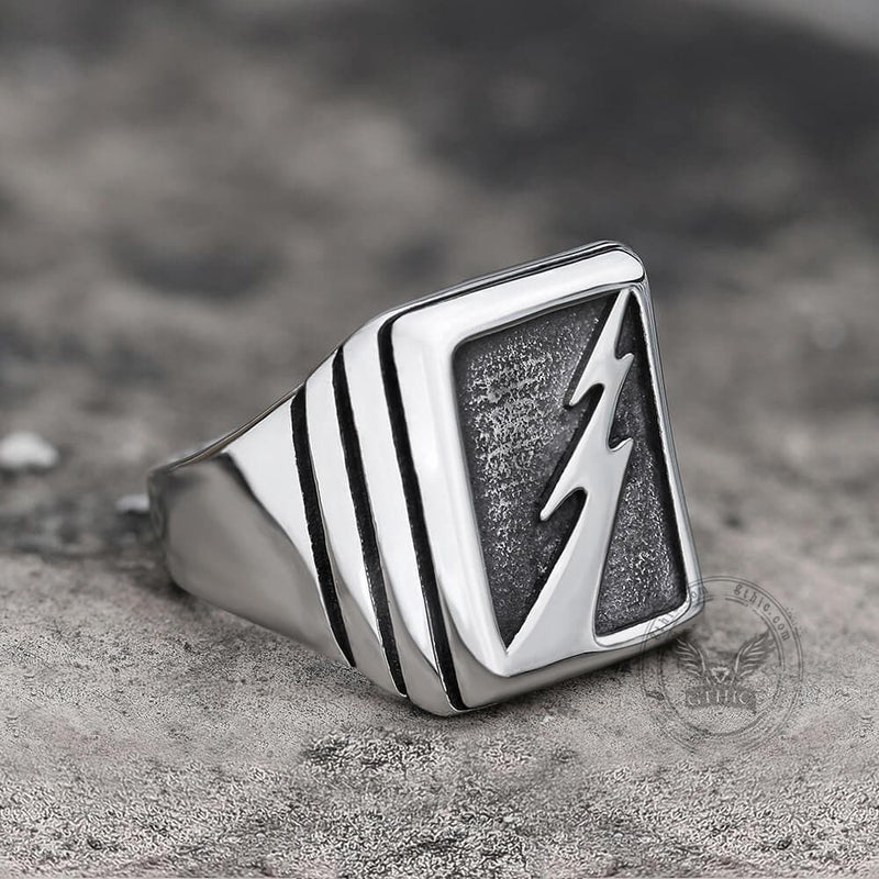 Lightning Bolt Stainless Steel Ring 04 | Gthic.com