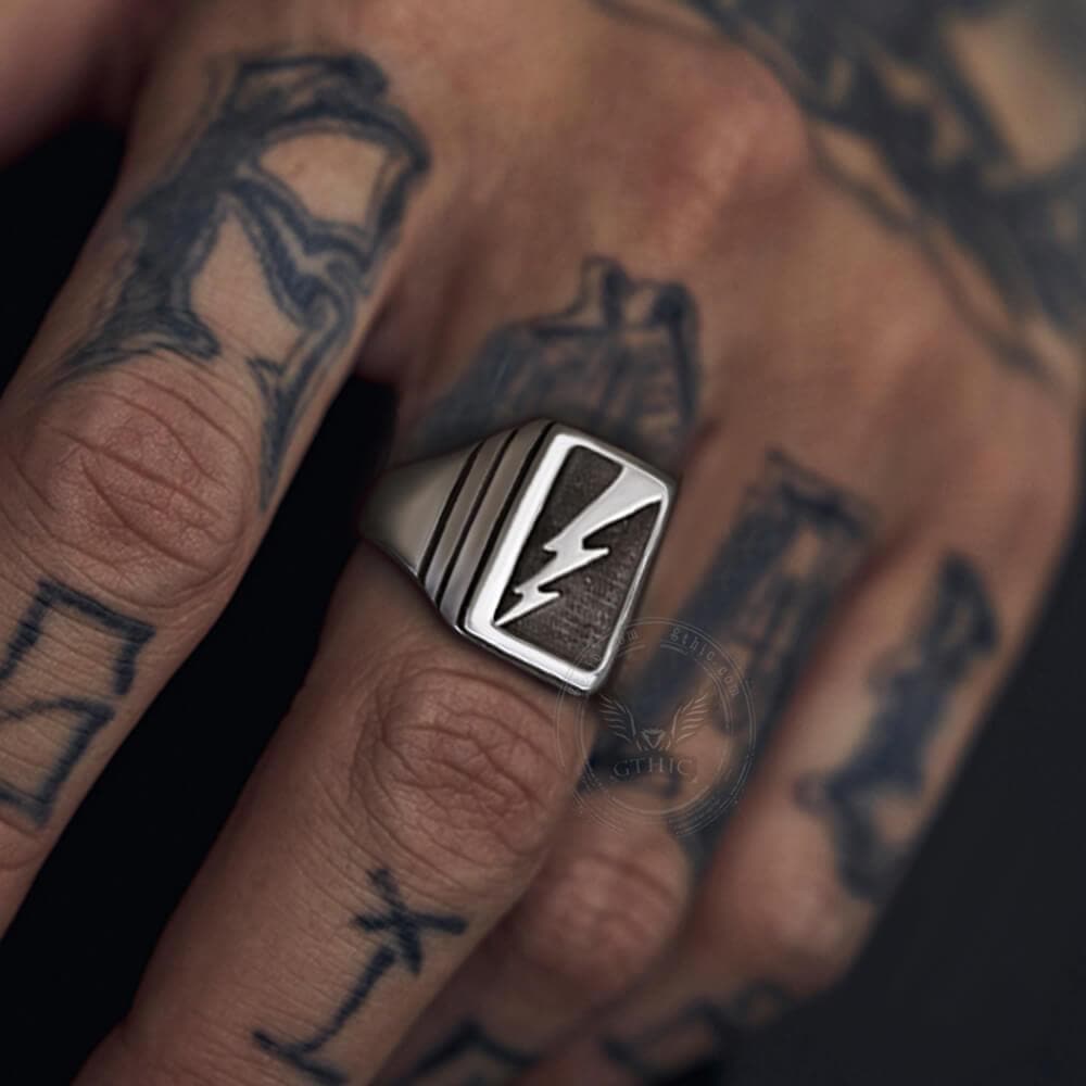 Lightning Bolt Stainless Steel Ring 02 | Gthic.com