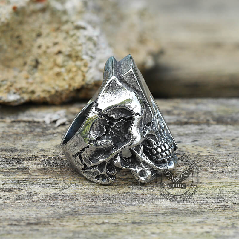 Lightning Skull Stainless Steel Biker Ring 01 | Gthic.com