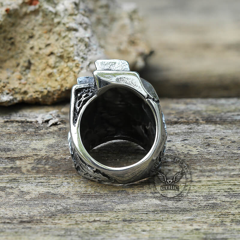 Bague Biker Acier Inoxydable Tête de Mort Eclair