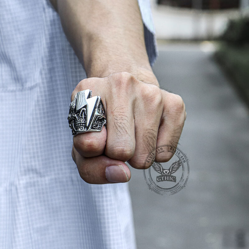 Lightning Skull Stainless Steel Biker Ring