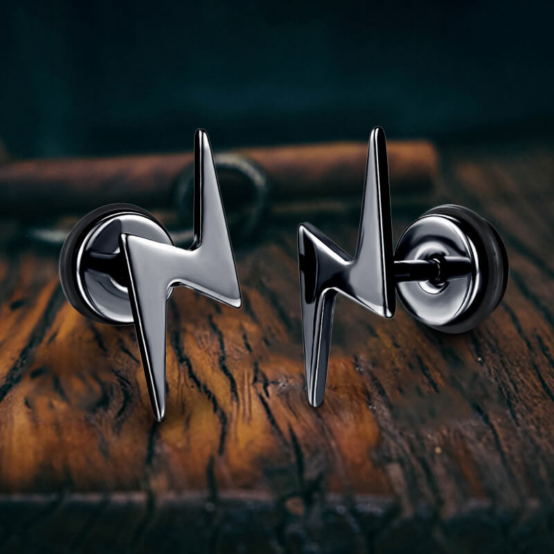 Lightning Stainless Steel Stud Earring | Gthic.com