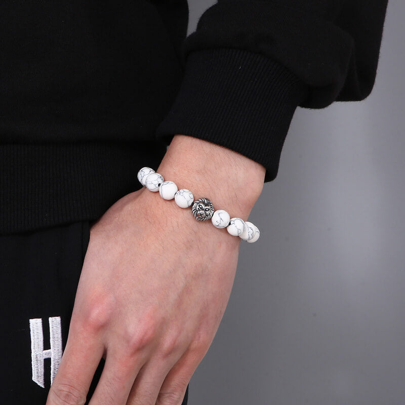 Silver Snake Marble Beaded Stretch Beacelet - Grey