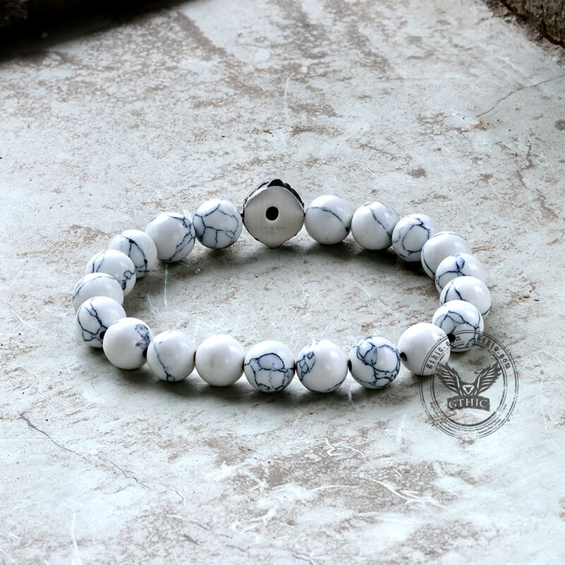Lion Head Agate Stone Stainless Steel Bead Bracelet