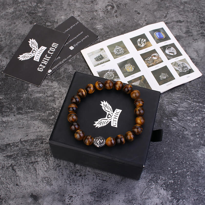 Lion Head Agate Stone Stainless Steel Bead Bracelet