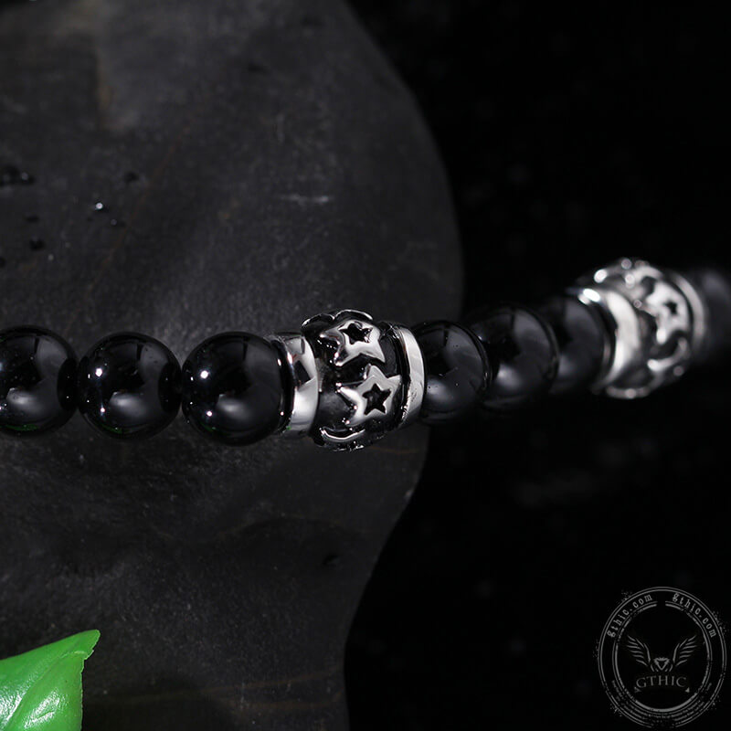 Lion Head Black Beads Chain Stainless Steel Necklace | Gthic.com