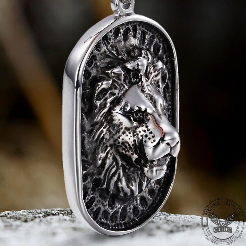 Lion Head Black Beads Chain Stainless Steel Necklace | Gthic.com